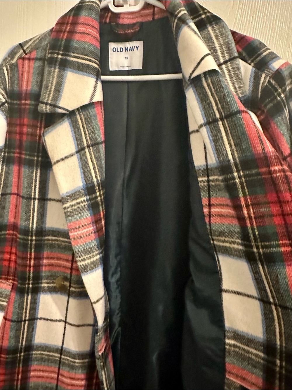 Old Navy Women’s White Tartan Plaid Long Slouchy Double-Breasted Coat - Picture 9 of 9